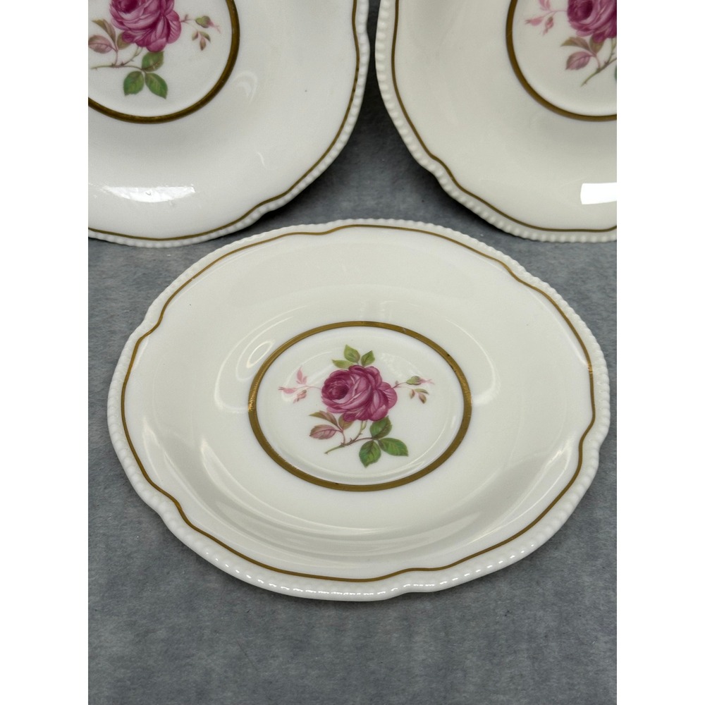 VTG Castleton China Dolly Madison Saucer Set 3 White Pink Rose Gold Trim 6 in - Picture 4 of 6